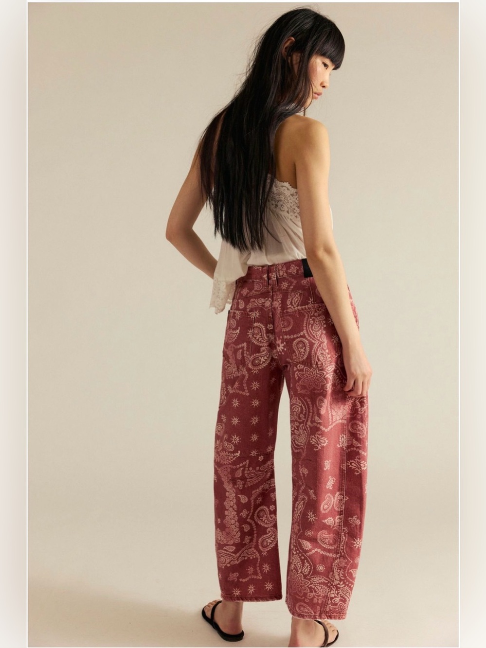 Free People We The Free Good Luck Printed Barrel Jeans Bandana Block - 29 - Picture 11 of 14